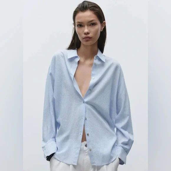 EUC Zara Women’s Oversized Linen Blend Shirt - Size Small - Picture 4 of 7